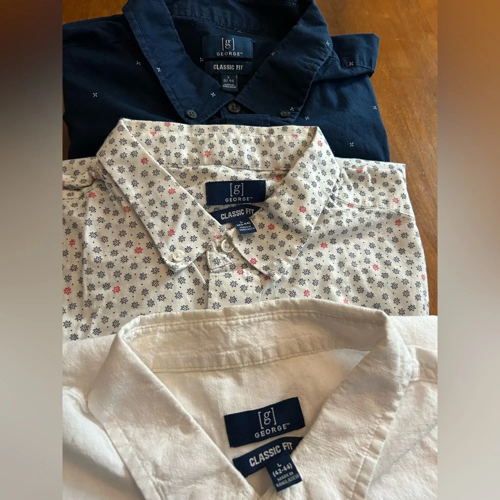 Classic Fit Short Sleeve Button Up Shirt Bundle Men’s Size L | 3-Pack | George - Picture 3 of 11